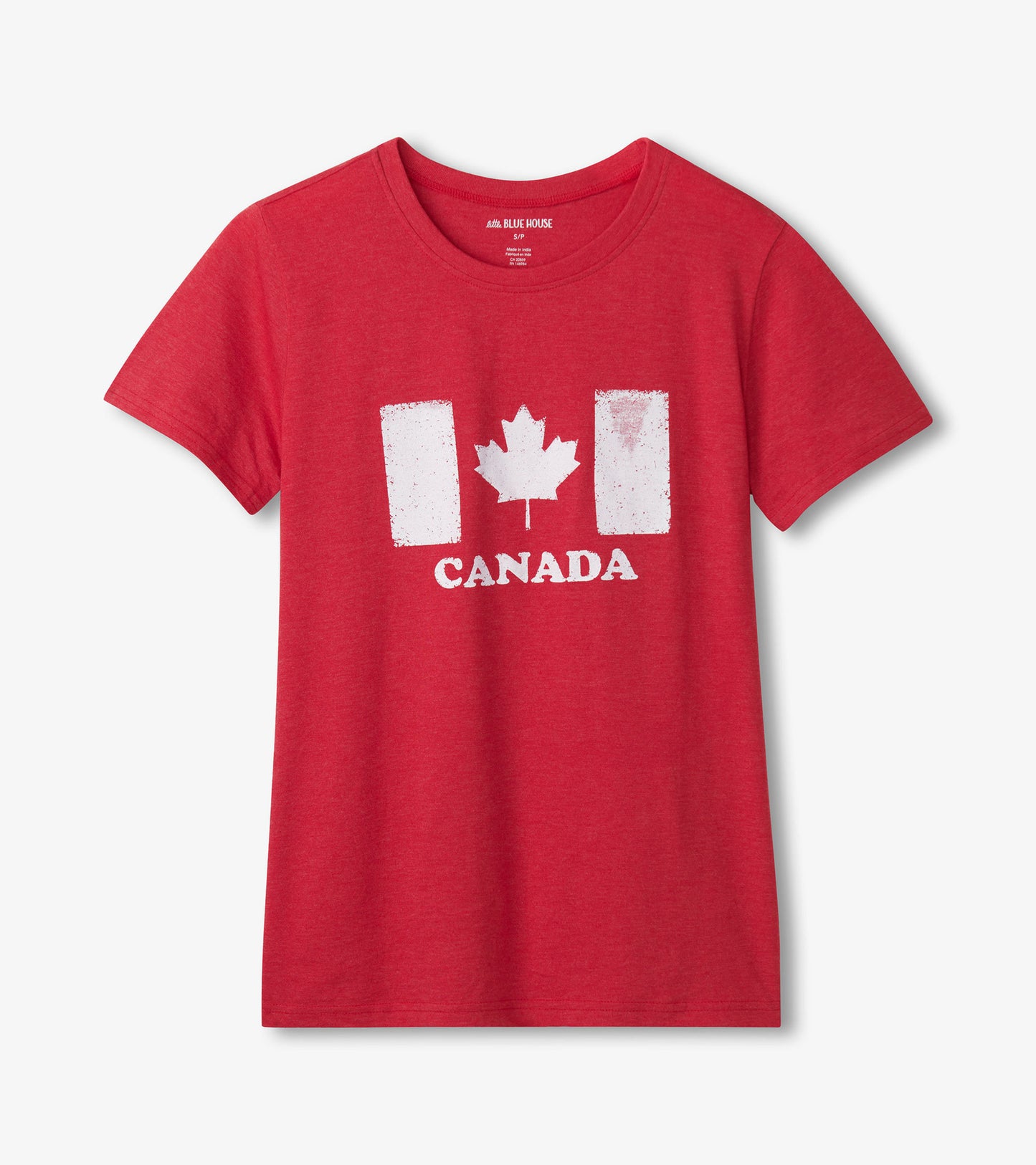 Red short-sleeve tee featuring a white graphic of the Canadian flag and "CANADA" text.