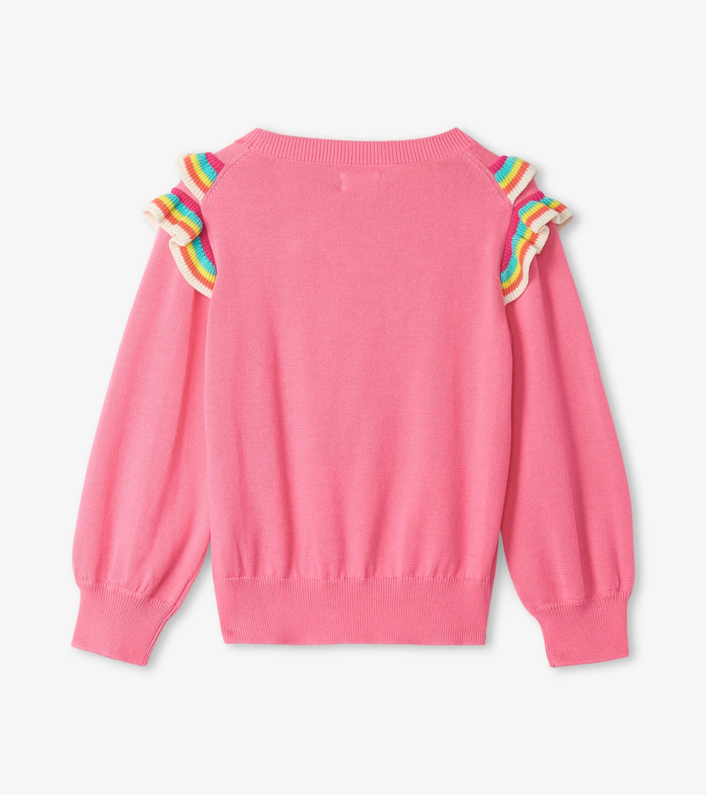 Pull à mancherons volantés – Rose et arcs-en-ciel
