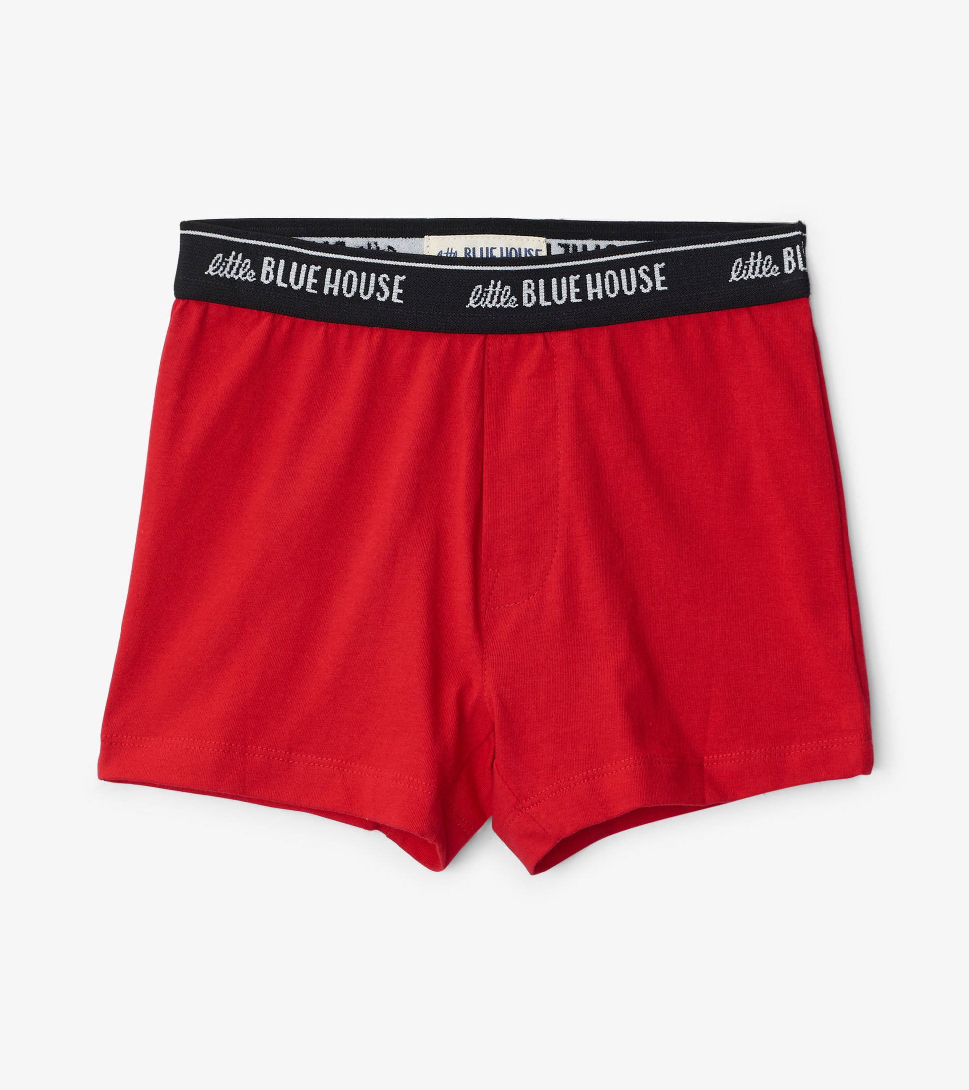 Red boxer briefs with a black waistband, featuring a soft cotton material and a comfortable fit for boys.