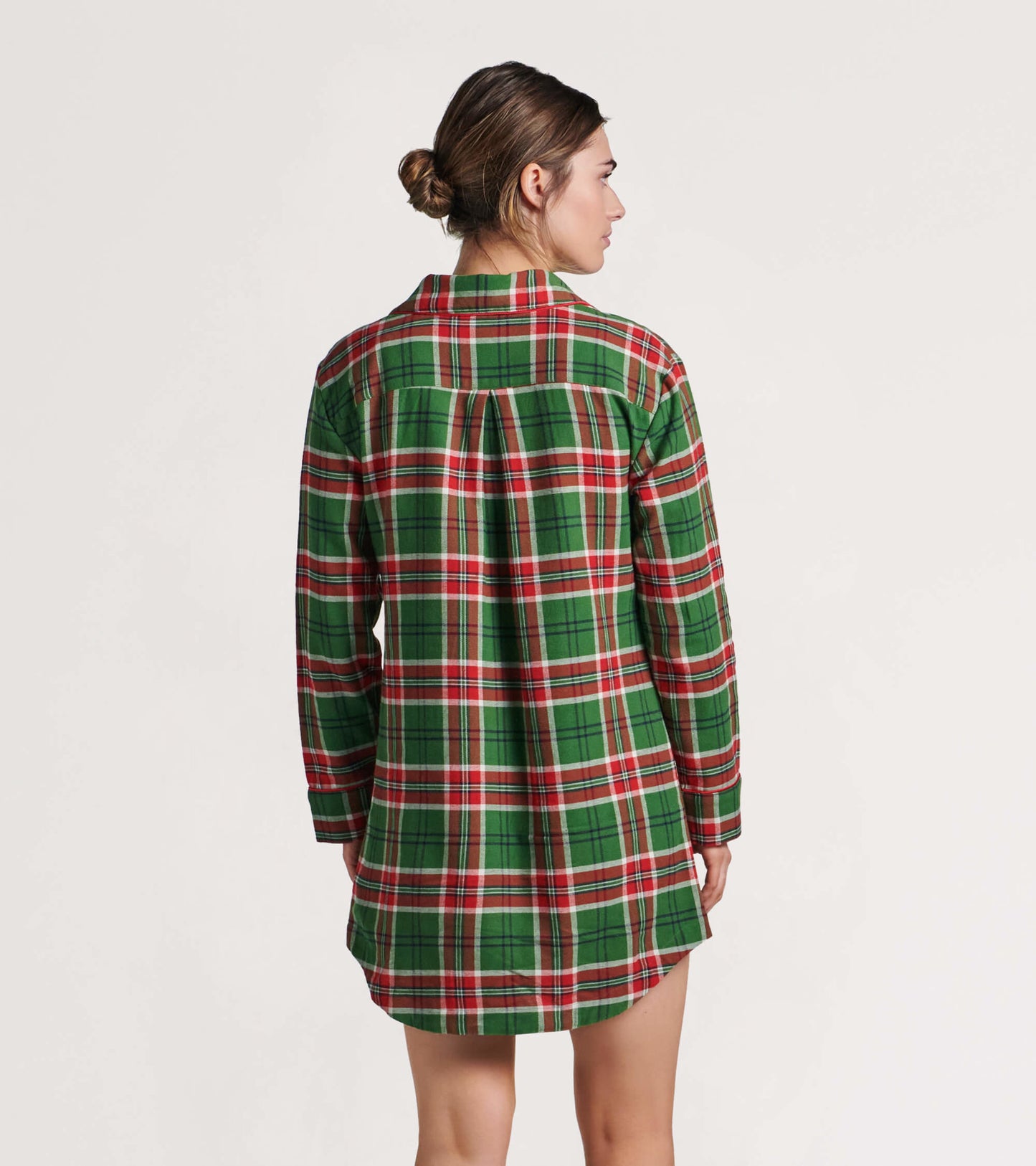 Chemise de nuit en flanelle pour femme – Motif écossais de Noël