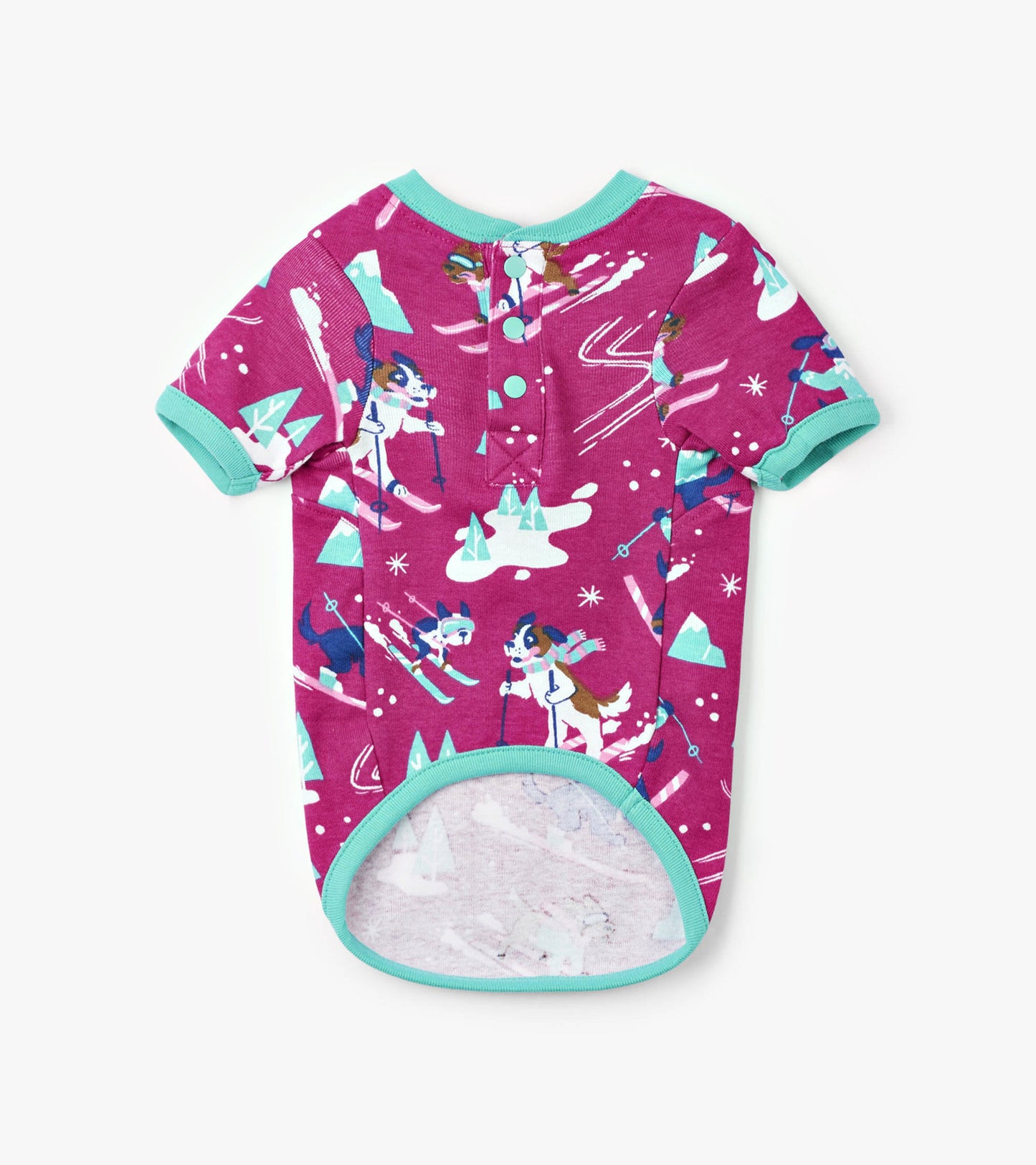 T-Shirt pour chien – Chiens en ski sur fond rose