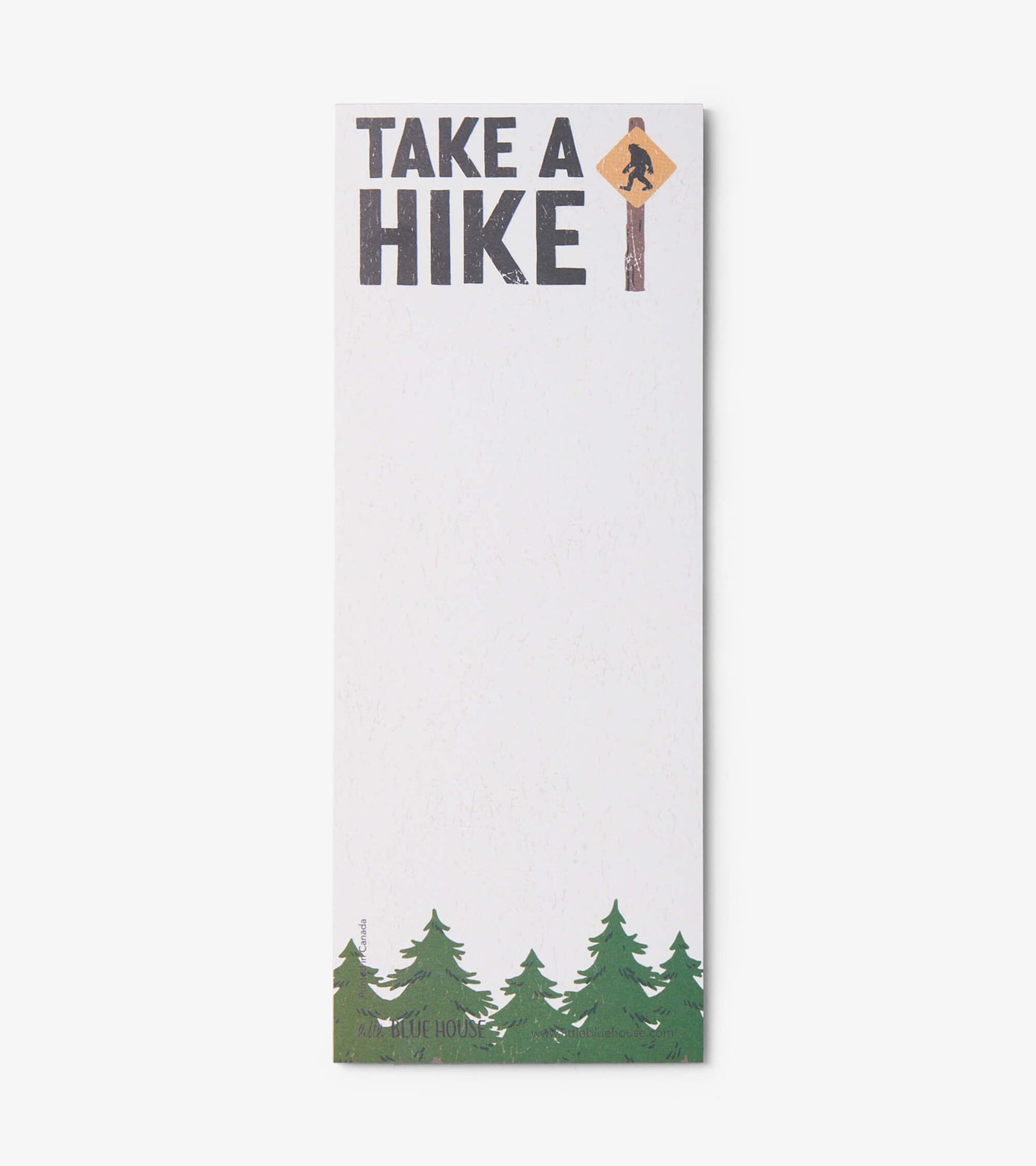 Magnetic notepad featuring "Take A Hike" text and green tree graphics at the bottom.