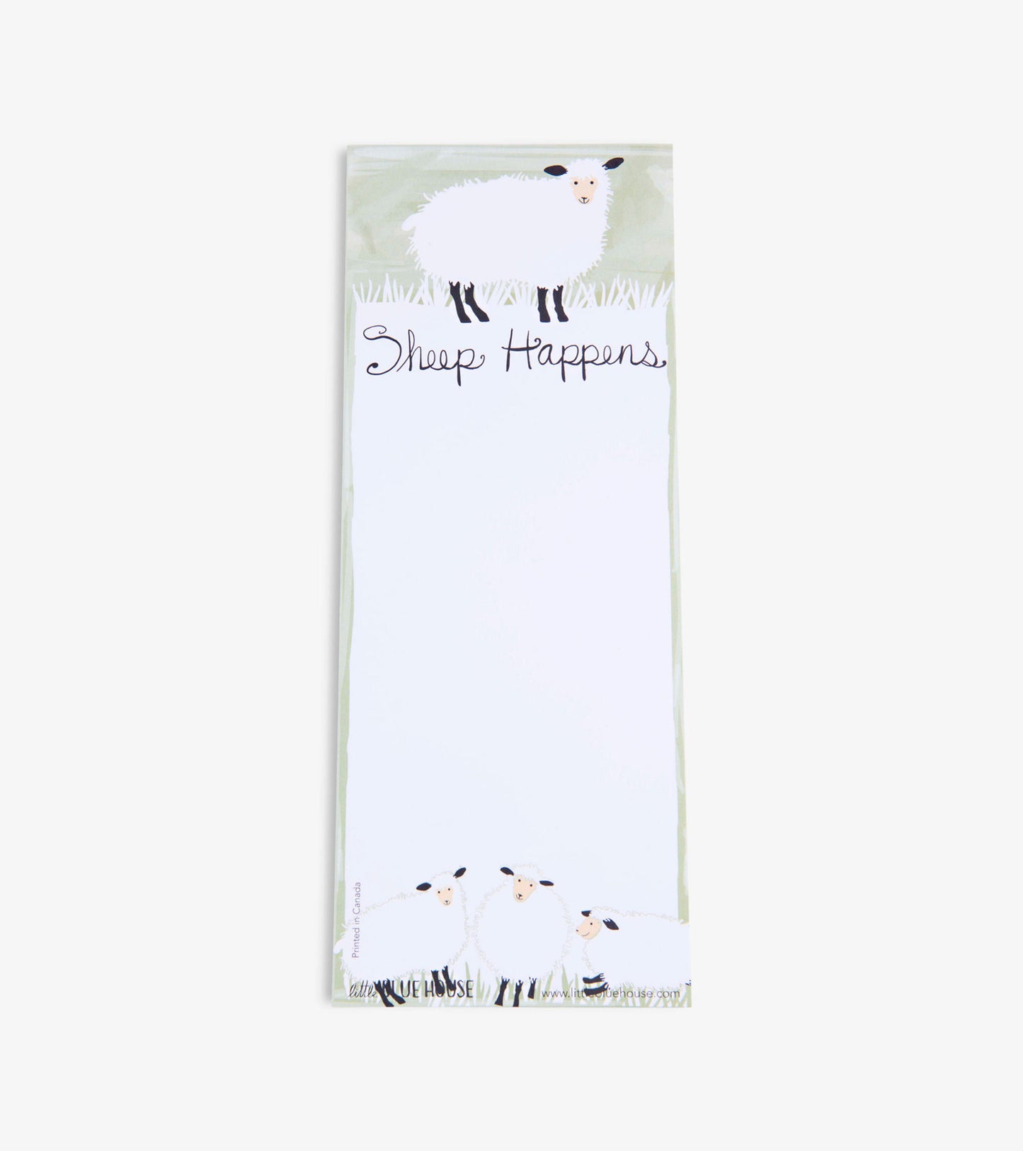 Magnetic notepad featuring a sheep design with the text "Sheep Happens" and a blank writing area.