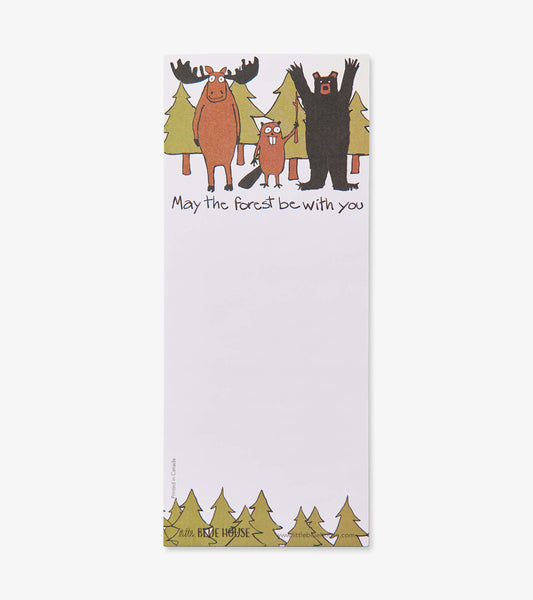 Magnetic notepad featuring whimsical forest animals and trees, with a blank space for notes.