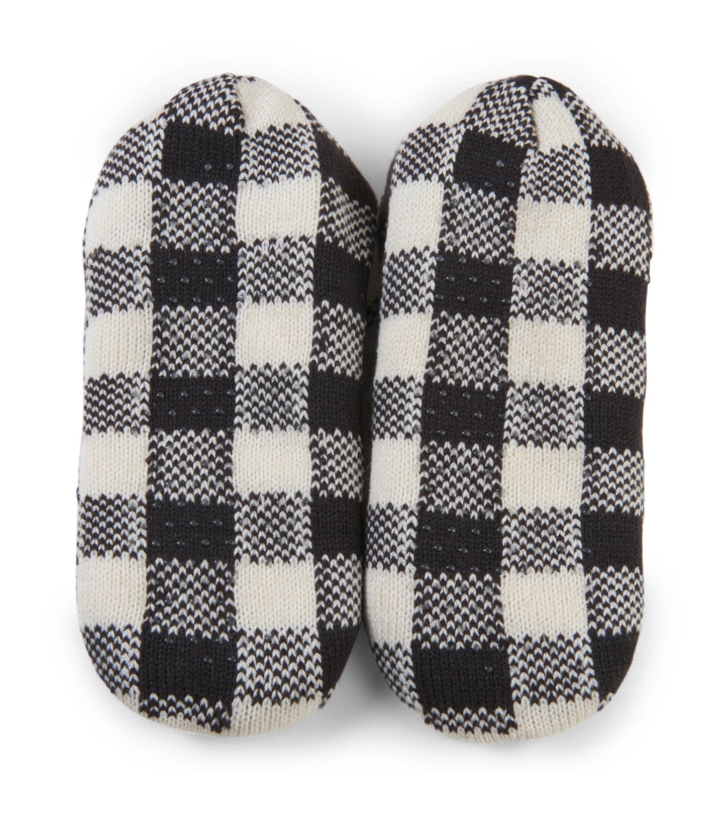 Cream plaid women's slippers with a cozy knit design, featuring a soft texture and rounded toe shape.