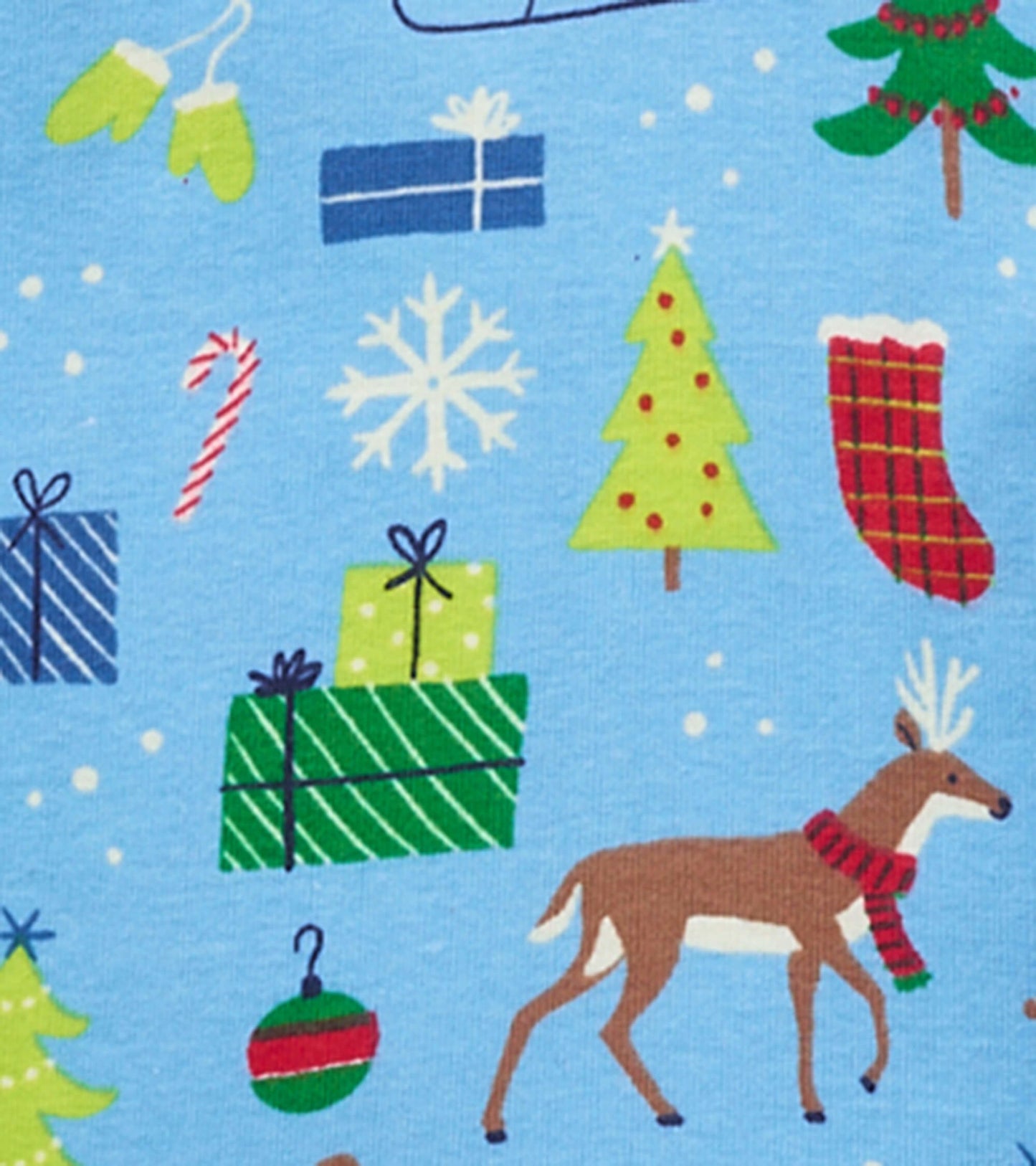 Pyjama avec haut à manches raglan pour enfant – Matin de Noël sur fond bleu