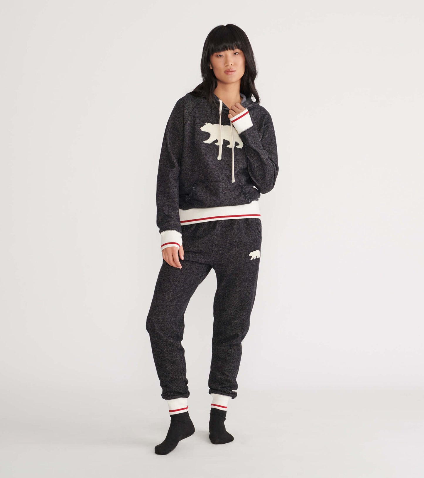Pull à capuchon pour femme collection Heritage – Ours Gris anthracite