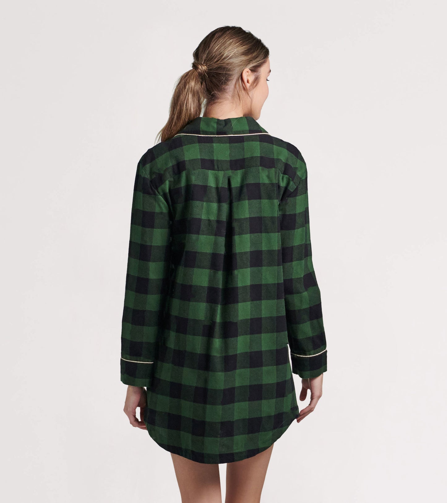 Robe de nuit en flanelle pour femme – Tartan vert forêt