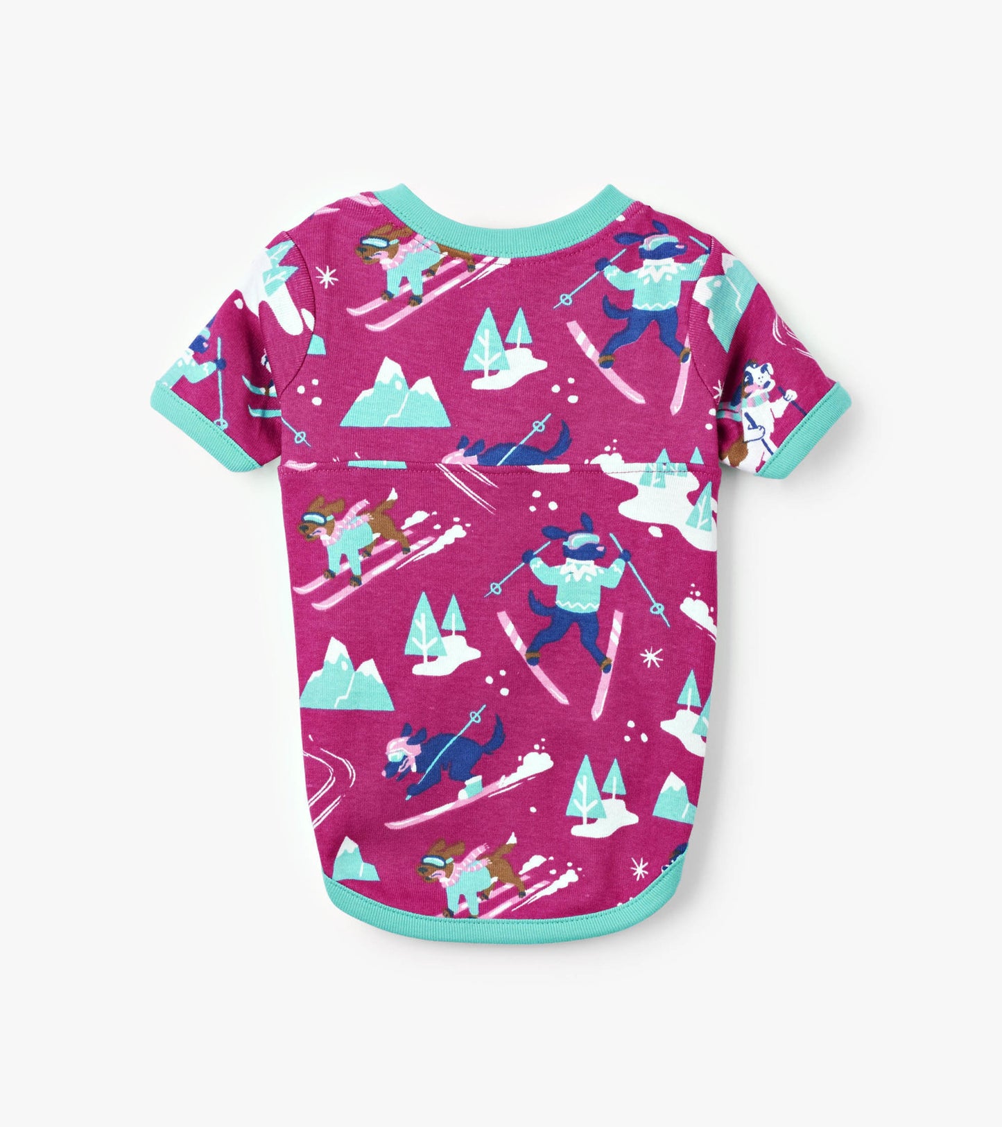 T-Shirt pour chien – Chiens en ski sur fond rose