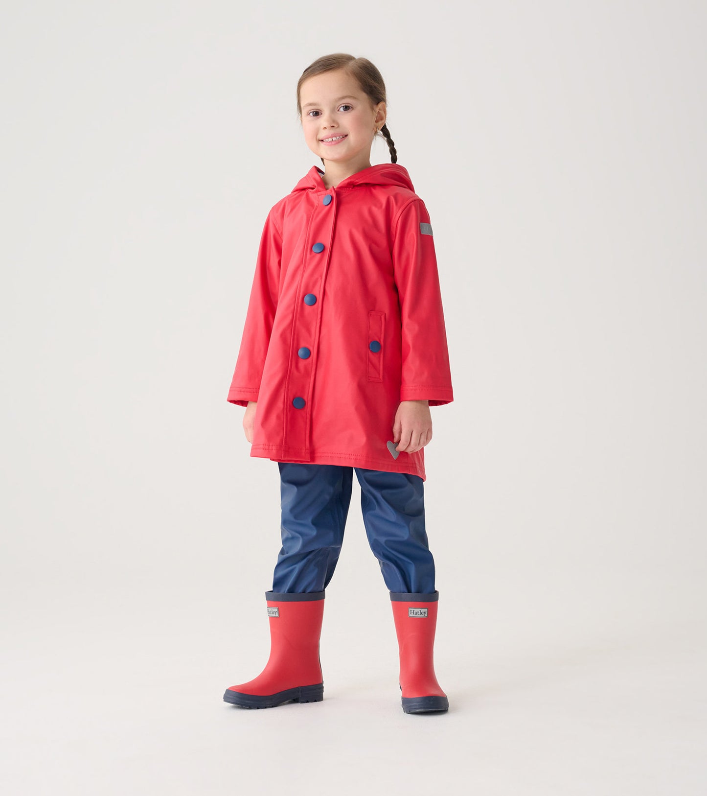 Bottes de pluie au fini mat pour enfant – Rouge avec bordures bleu marine