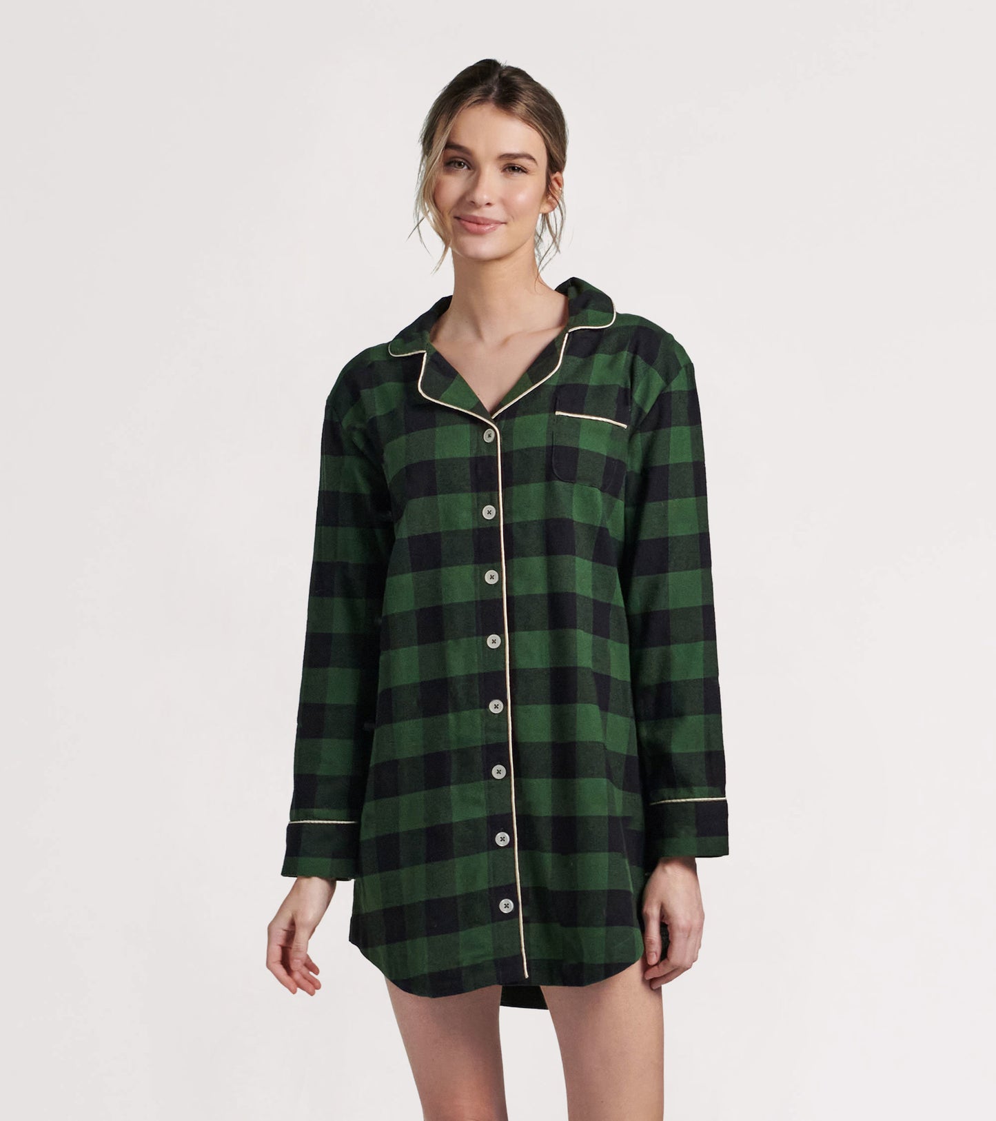Robe de nuit en flanelle pour femme – Tartan vert forêt