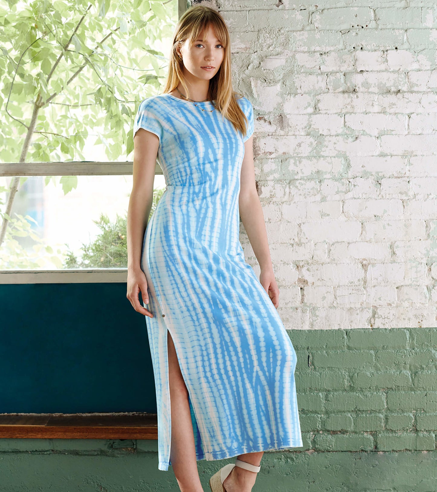 Robe Blake – Imprimé bleu azur décoloré