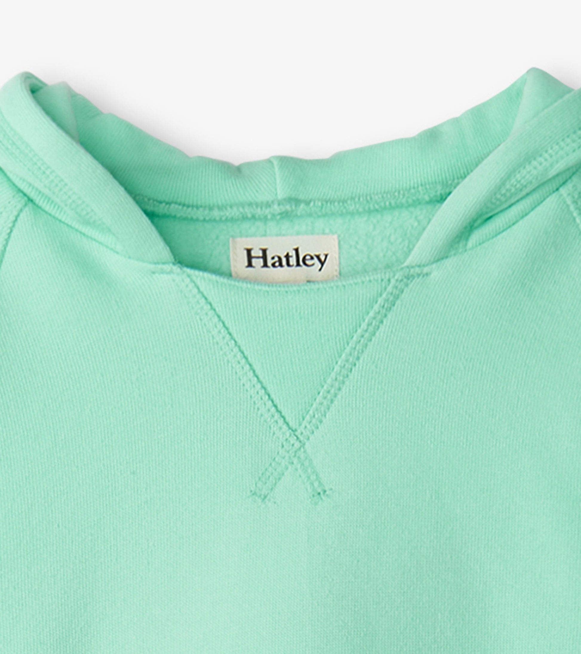 Light mint green raglan hoodie with a soft texture and a V-shaped neckline.