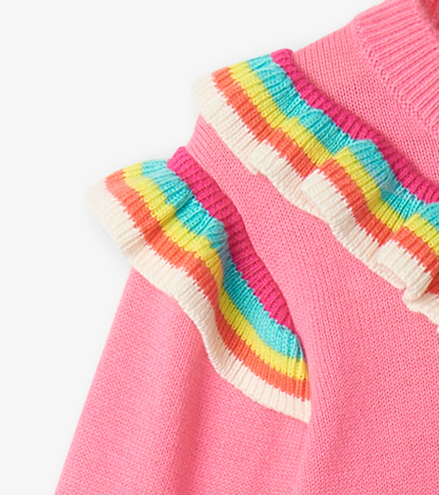 Pull à mancherons volantés – Rose et arcs-en-ciel