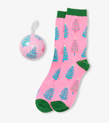 Chaussettes pour femme dans une boule – Sapins de Noël, rose