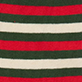 Red, green, and off-white horizontal stripes on black fabric