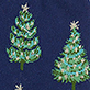 Colorful beaded and embroidered Christmas trees on dark blue fabric