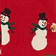 Two smiling snowmen with black top hats and green scarves on a red background