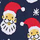 Two Santa faces on a dark background with white snowflakes