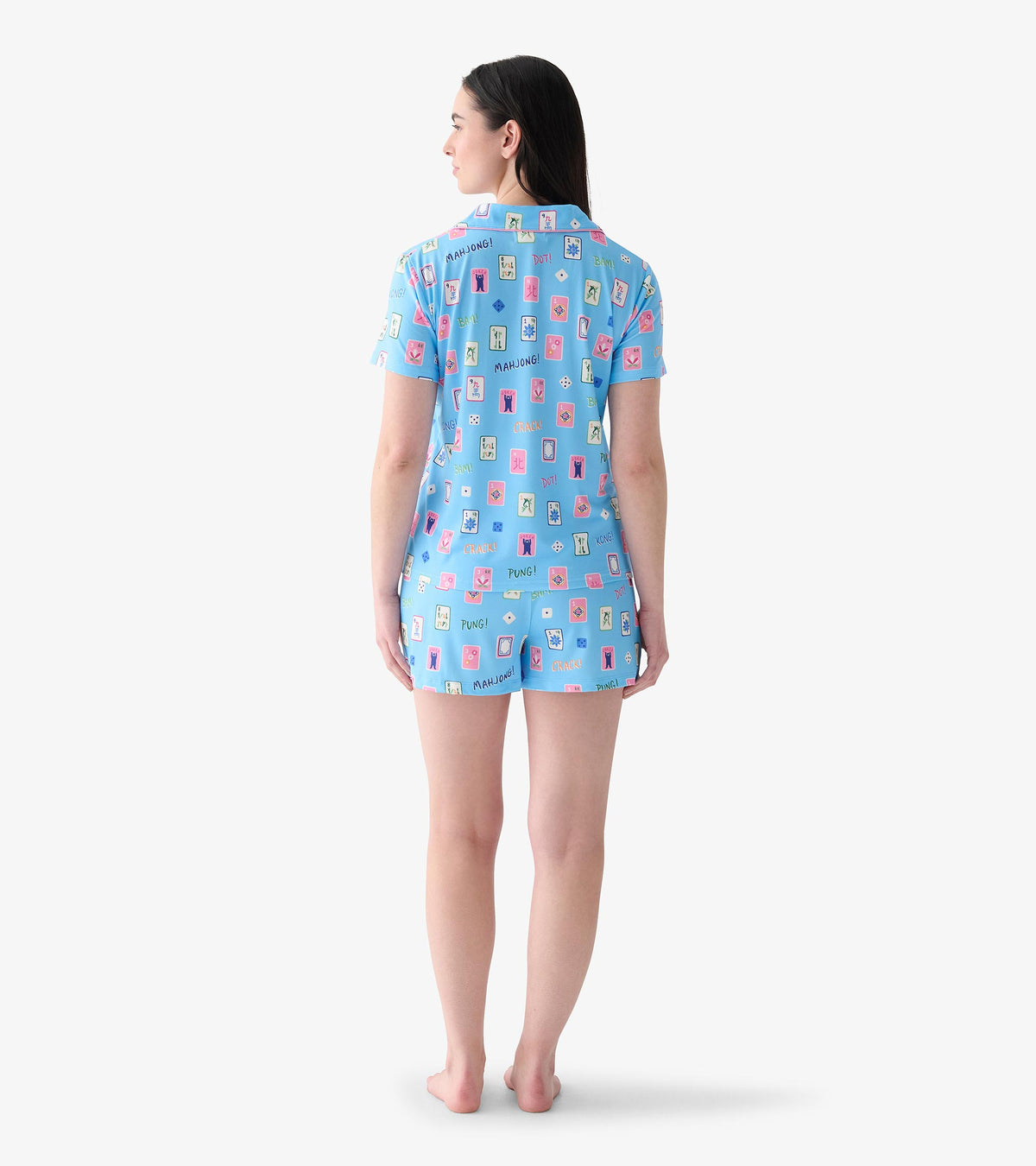 Women's Mahjong Button Down Short Polyknit Pajama Set
