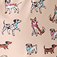 Pattern of illustrated dogs in various poses on a light background