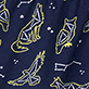 View Animal Constellations Women's Cotton Sleep Shorts - Navy pattern with yellow and white line drawings of sailboats and fish