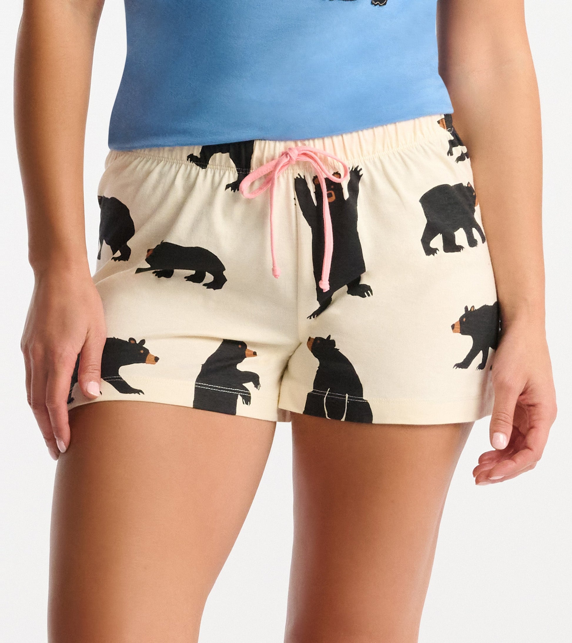 Black Bears on Natural Women's Cotton Sleep Shorts