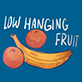 View Men's Low Hanging Fruit Boxer Brief - Illustrated bananas and an orange with the words "Low Hanging Fruit" on a blue background