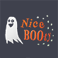 White ghost with orange text reading “Nice BOO!” on a dark background