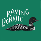 View Men's Loonatic Boxer Brief - Hand-drawn black dog with striped body on green background, with text 'RAVING LUNATIC