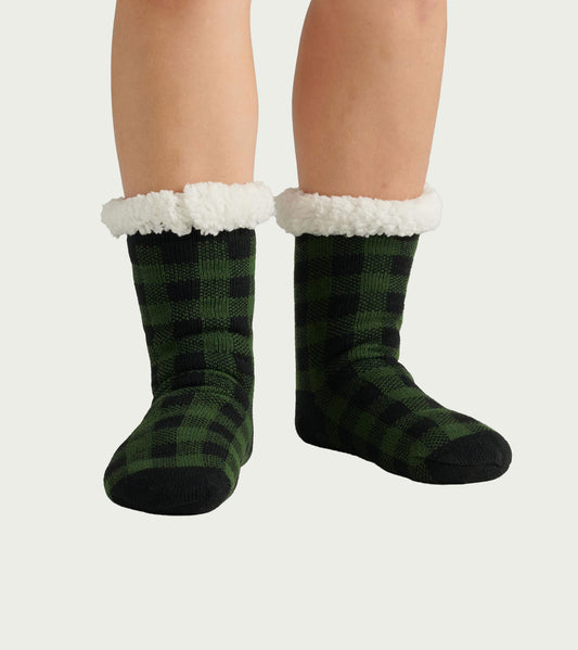 Forest Green Plaid Women's Sherpa Lined Cabin Sock