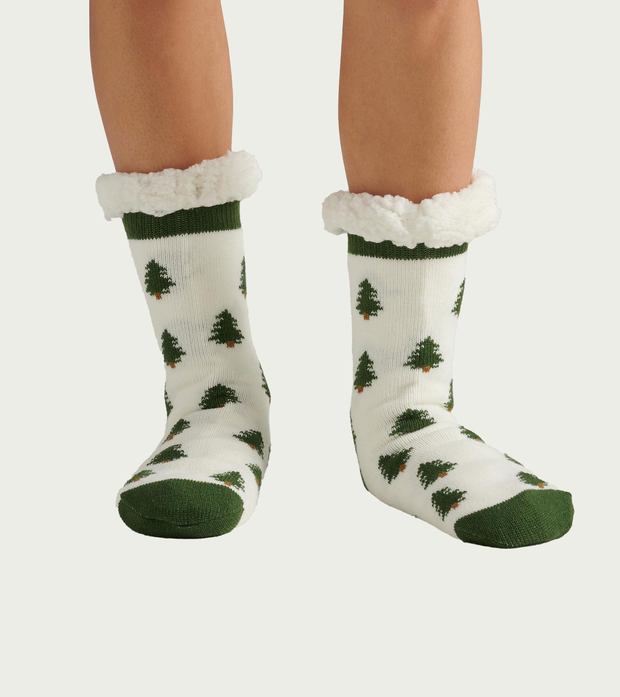 Chaussettes de chalet épaisses doublées en sherpa pour femme – Forêt de sapins