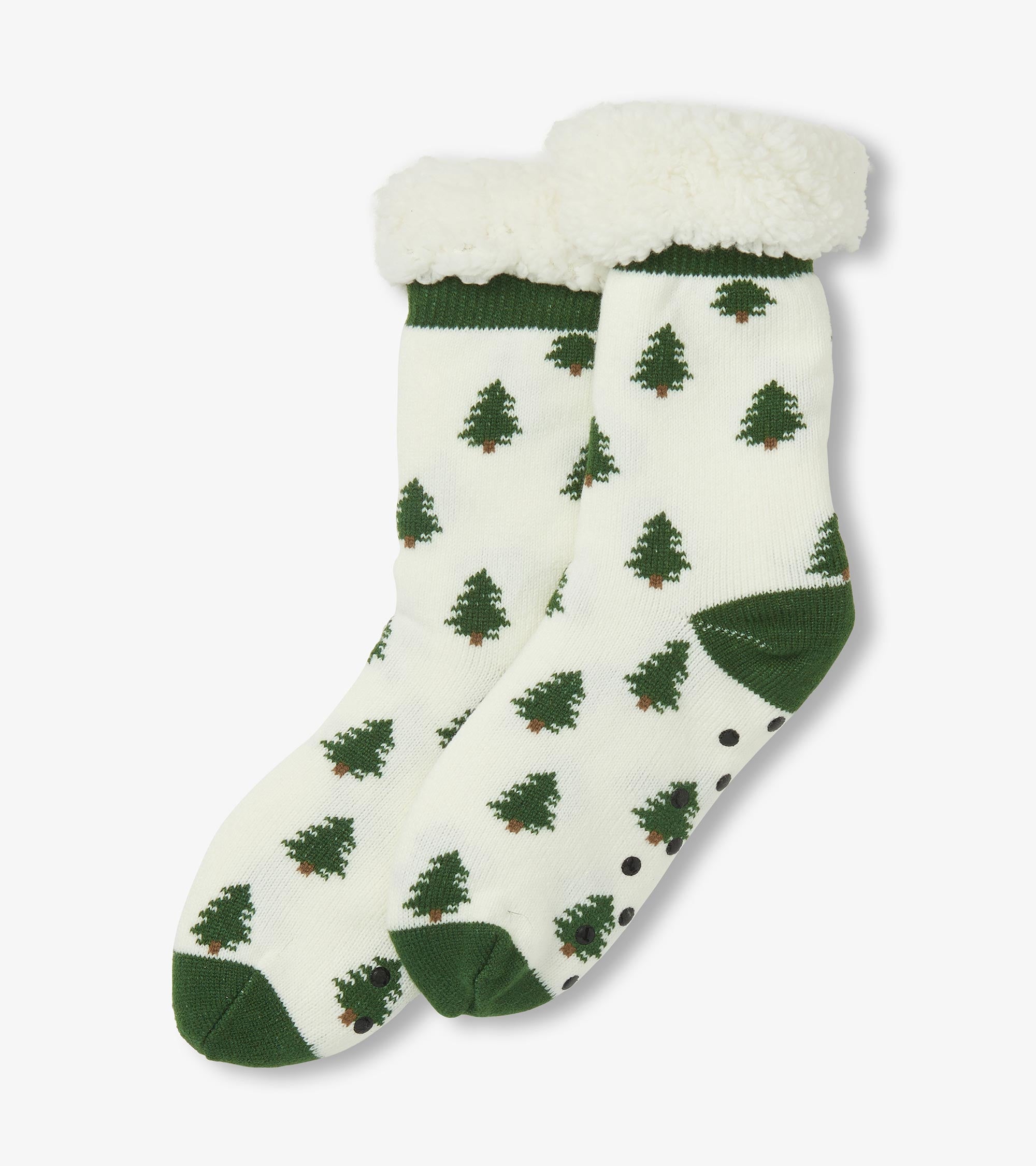 Chaussettes de chalet épaisses doublées en sherpa pour femme – Forêt de sapins
