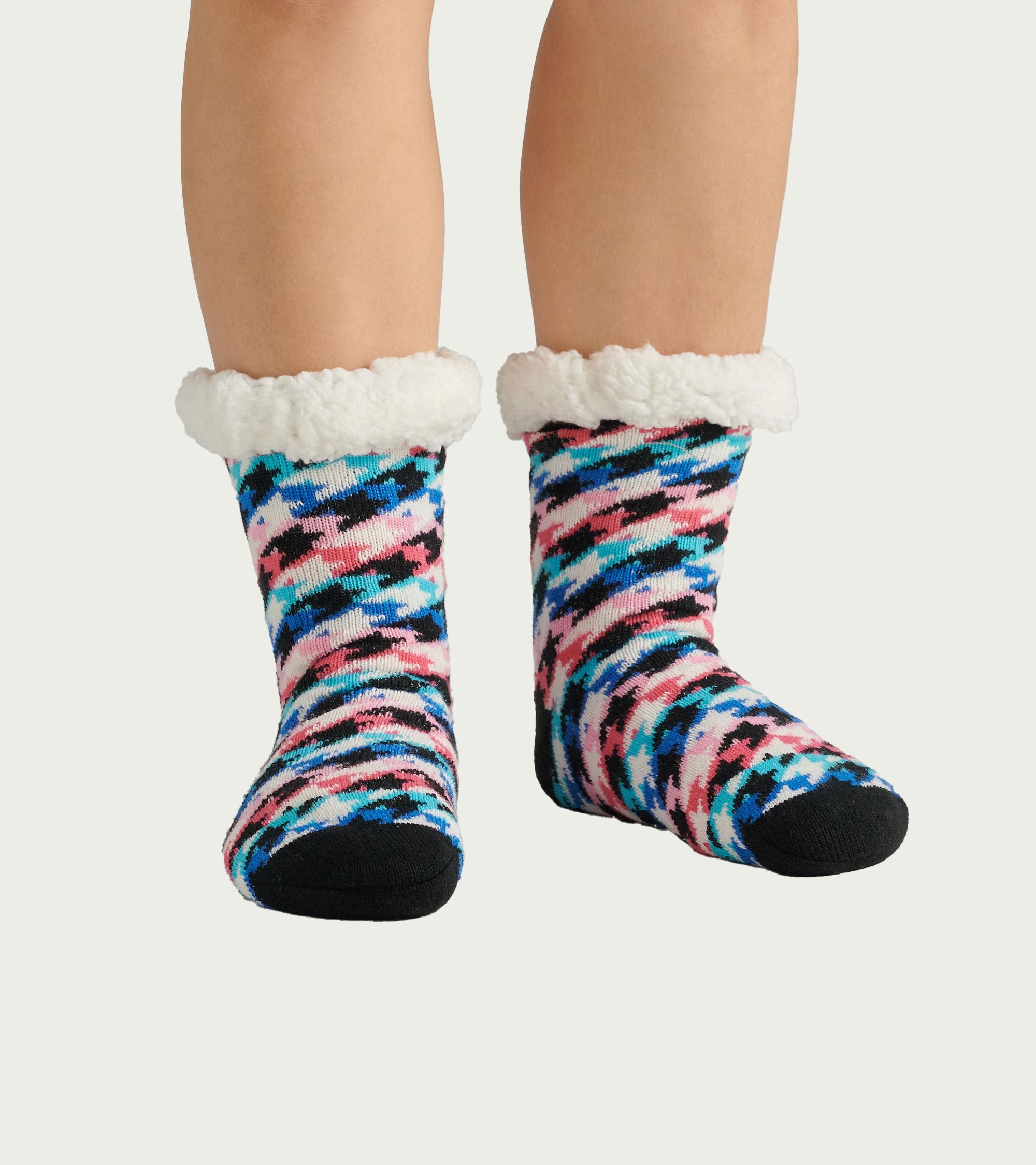 Chaussettes de chalet épaisses doublées en sherpa pour femme – Pied-de-poule arc-en-ciel