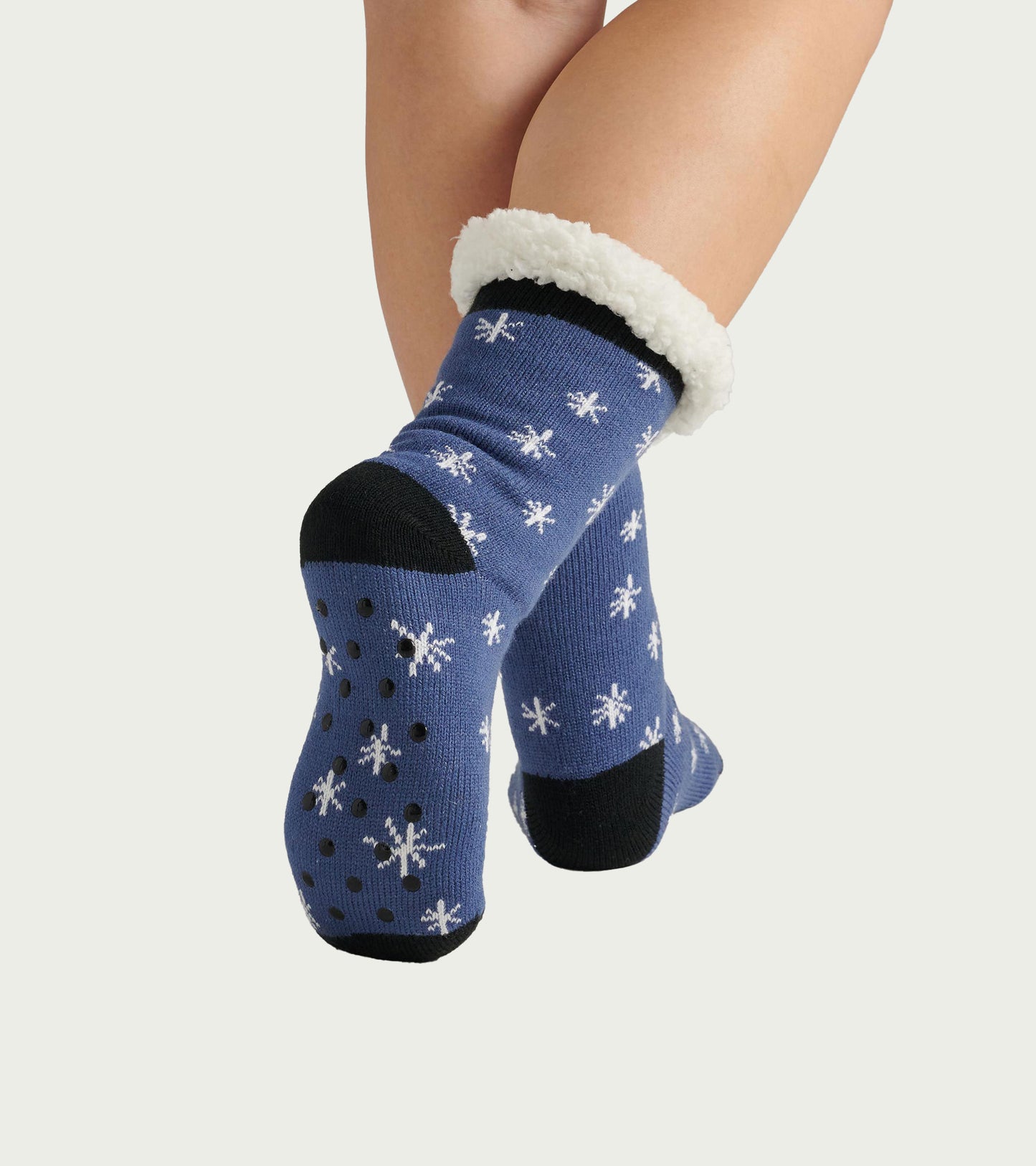 Chaussettes de chalet épaisses doublées en sherpa pour femme – Flocons de neige