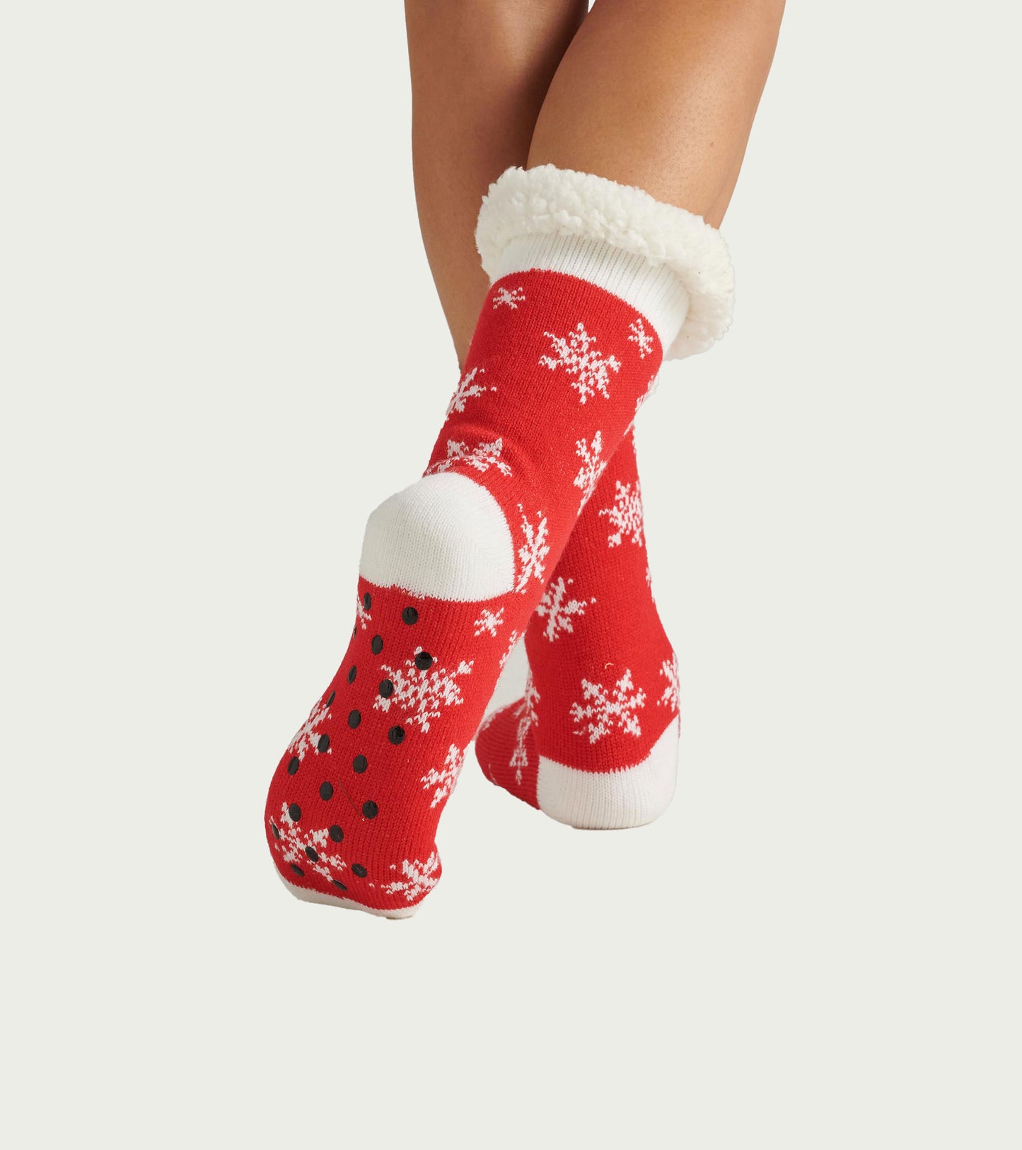 Women's Snowflakes on Red Sherpa Lined Cabin Sock