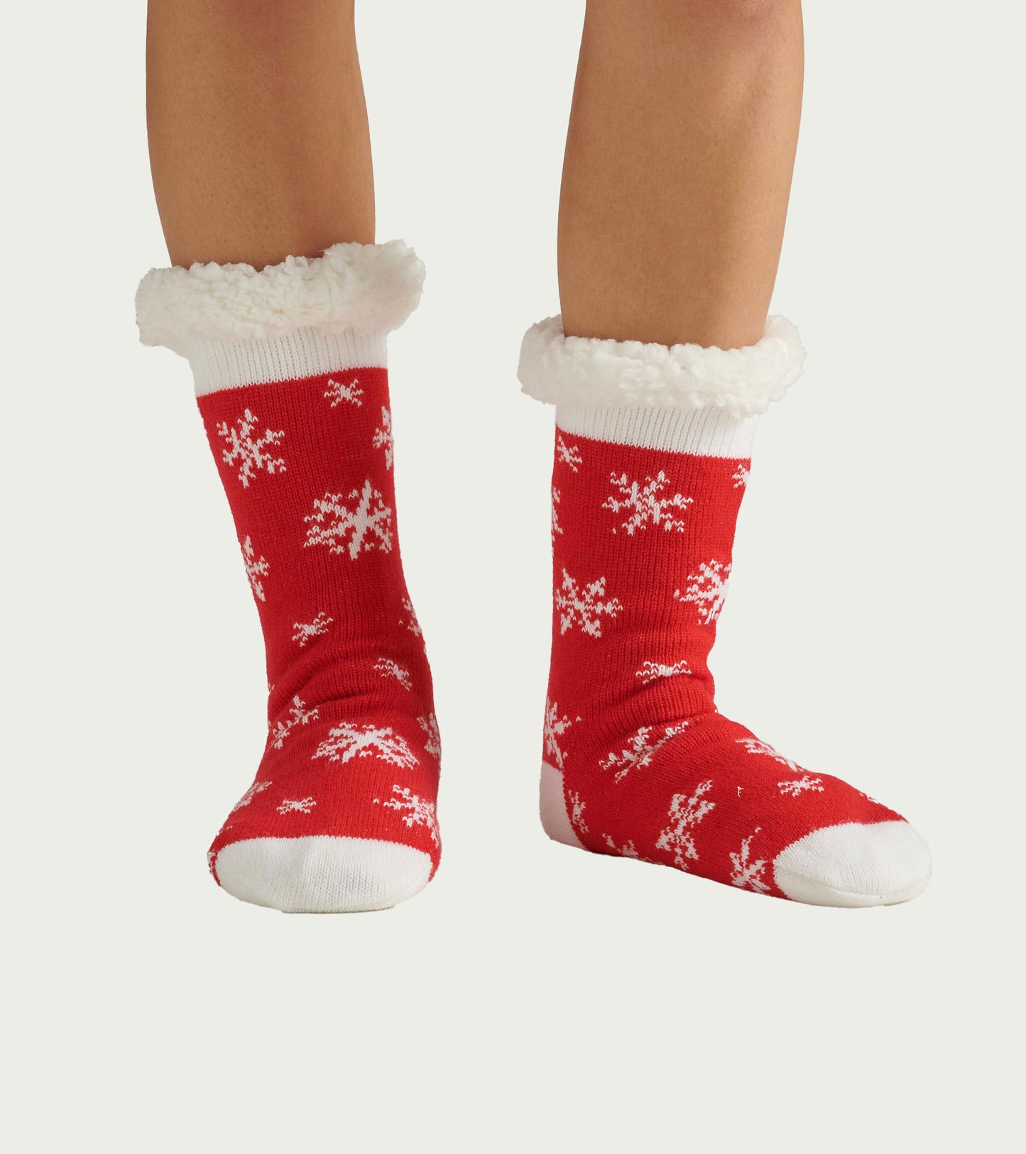Women's Snowflakes on Red Sherpa Lined Cabin Sock