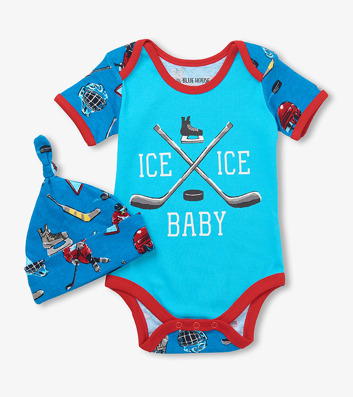 Baby Blue Hockey Night Bodysuit with Hat