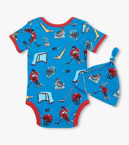 Baby Blue Hockey Night Bodysuit with Hat