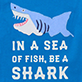 View Baby Boys Swimming Sharks Bodysuit With Hat - Blue shark with white text reading "In a sea of fish, be a shark