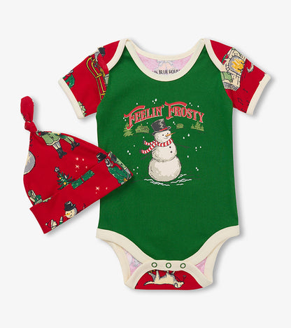 Baby Vintage Christmas Bodysuit with Hat