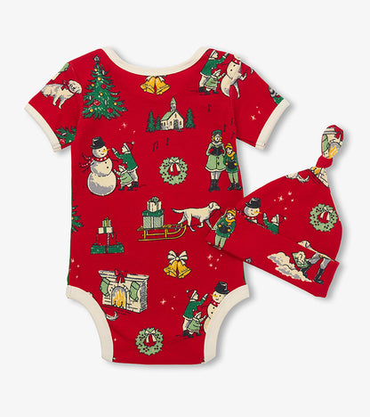 Baby Vintage Christmas Bodysuit with Hat