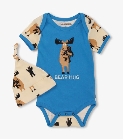 Baby Boys Blue Moose Bear Hug Bodysuit & Hat