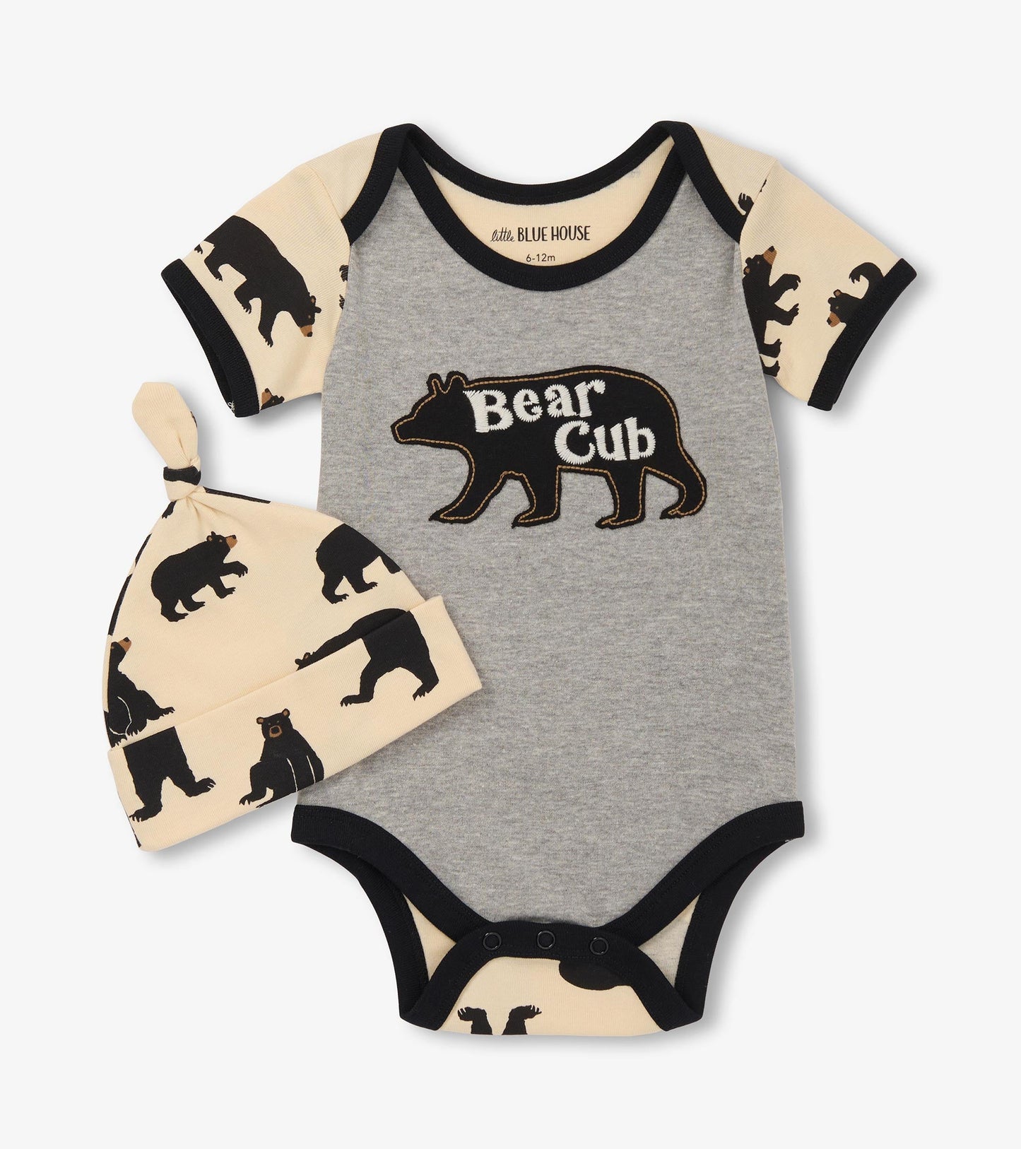 Cache-couche et bonnet – Ours sur fond gris