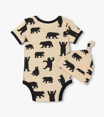 Cache-couche et bonnet – Ours sur fond gris