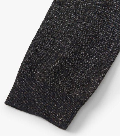 Black glitter leggings with a soft, stretchy fabric and ribbed cuffs, suitable for casual wear.