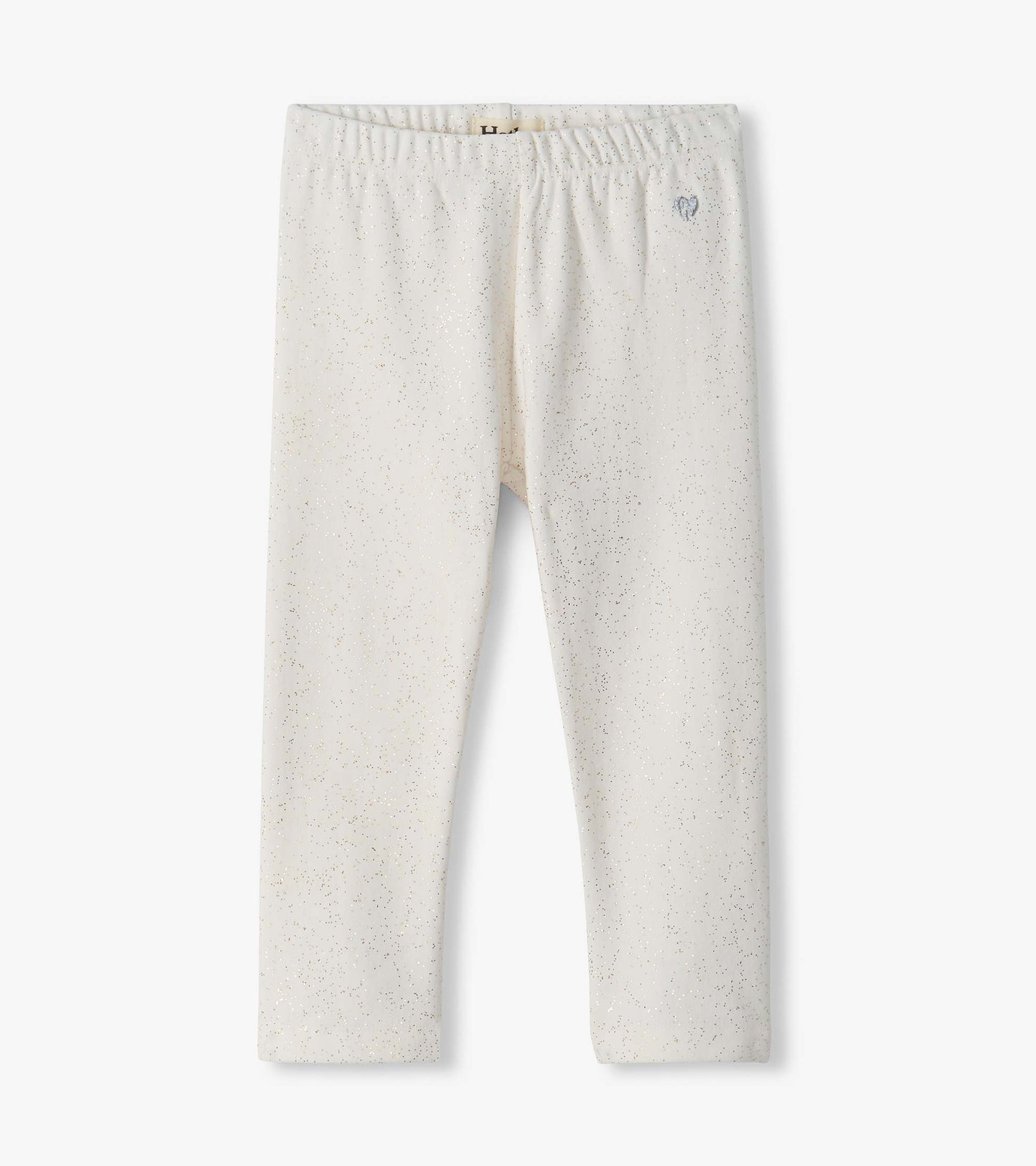 Cream infant leggings with allover silver speckle print and elastic waistband