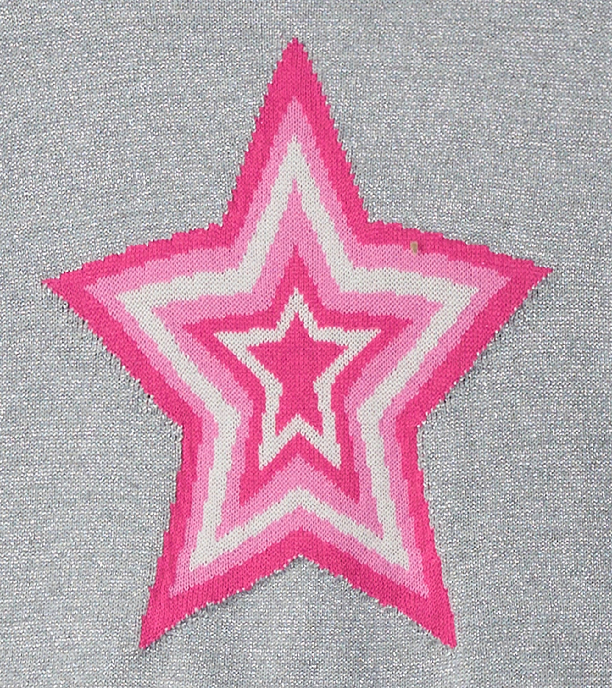 Gray knit dress with a pink and white striped star pattern