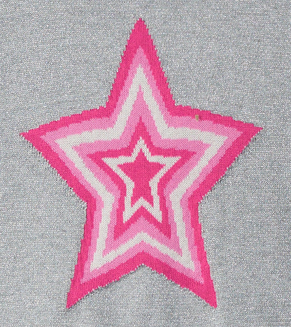 Gray knit dress with a pink and white striped star pattern
