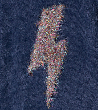 Pull graphique en fourrure éclair métallisé